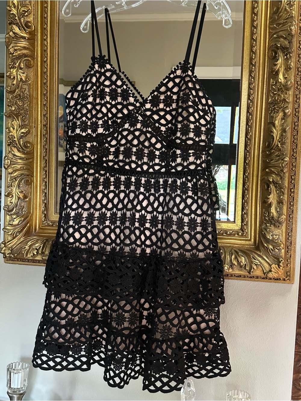 BlackCrochet A-Line Spaghetti Strap Dress